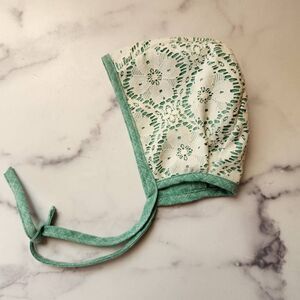 A Path Less Raveled cream floral lace reversible seafoam green bonnet girls 2-6